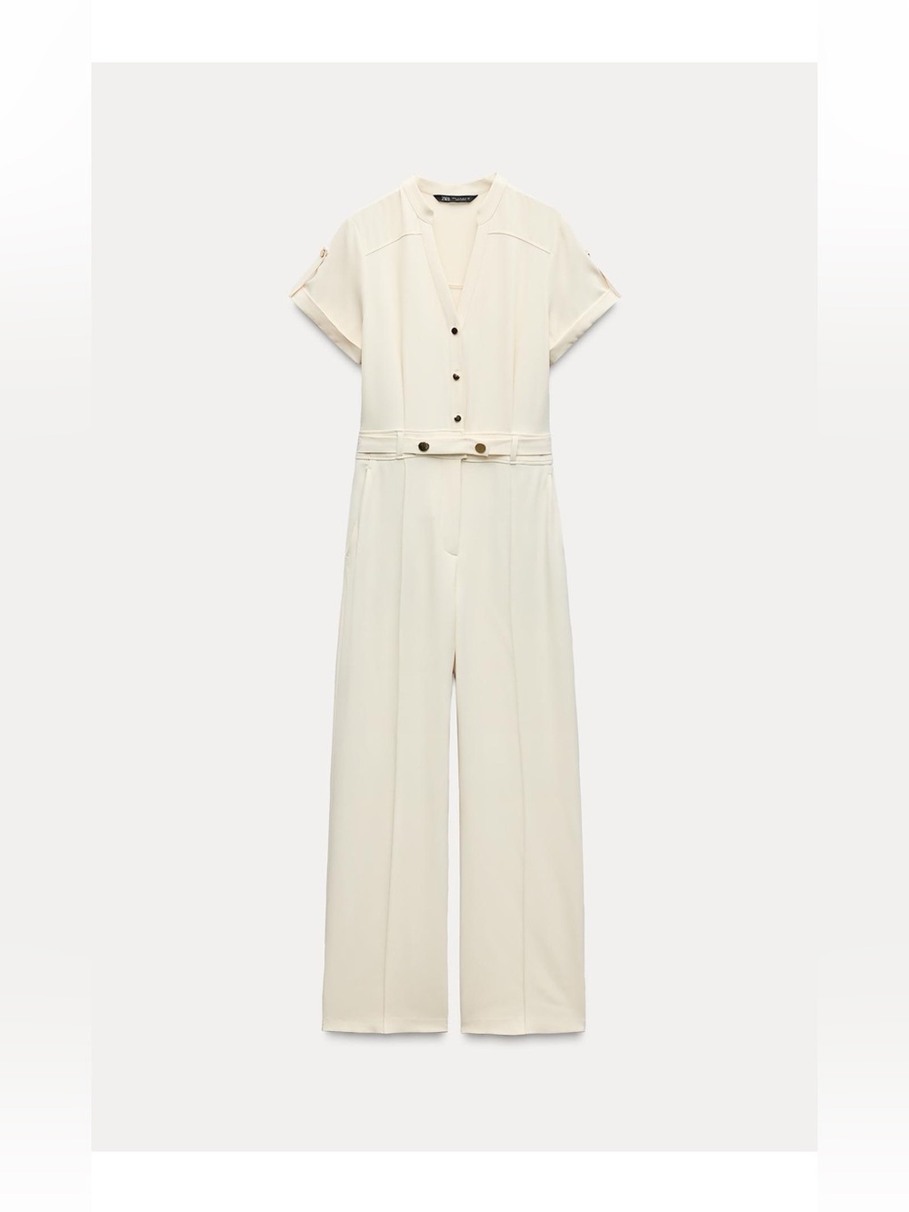 Zara Cream Wide-Leg Short-Sleeve Jumpsuit